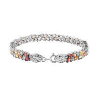 Multi Sapphire and Thai Black Spinel Snake Double-Row Bracelet in Platinum Over Sterling Silver (6.50 In) 15.85 ctw