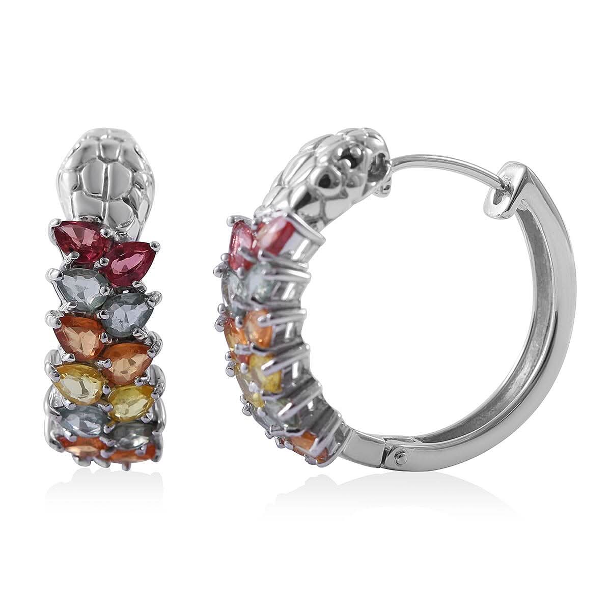 Multi Sapphire and Thai Black Spinel Snake Dangle Earrings in Platinum Over Sterling Silver 4.60 ctw