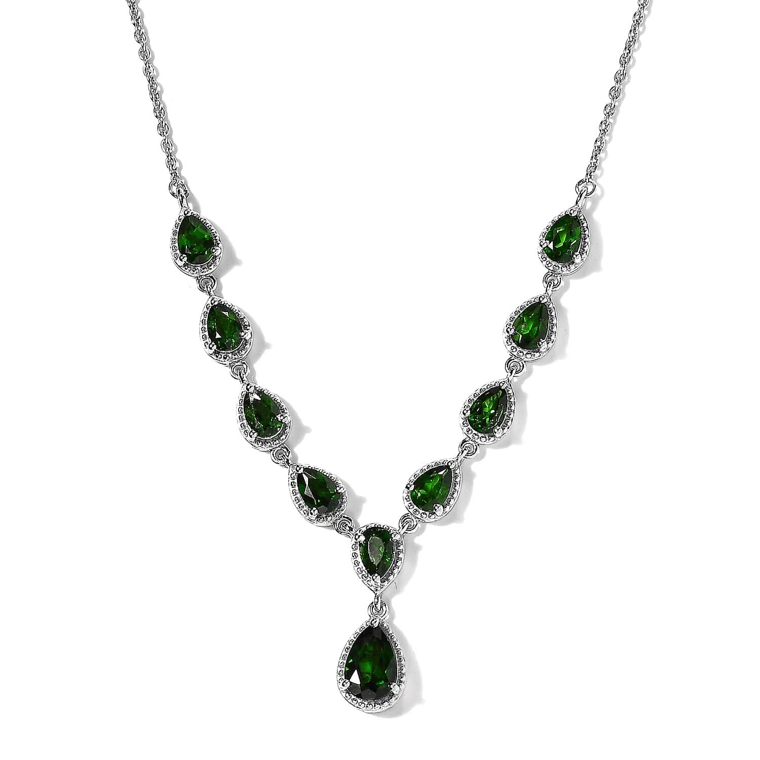 Chrome Diopside Drop Necklace 18 Inches in Platinum Over Sterling Silver 5.50 ctw