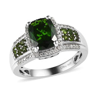 Chrome Diopside and White Zircon Ring in Platinum Over Sterling Silver 2.80 ctw