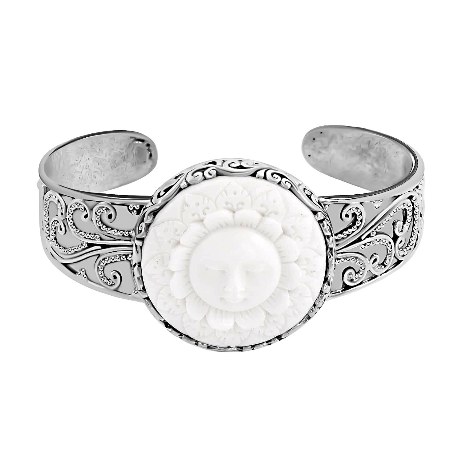 Bali Legacy Carved Bone Cuff Bracelet in Sterling Silver (7.50 In)
