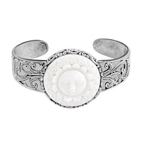 Bali Legacy Carved Bone Cuff Bracelet in Sterling Silver (7.50 In)