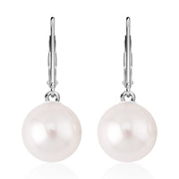 Shell Pearl Lever Back Earrings in Sterling Silver