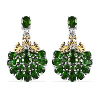 Chrome Diopside and White Zircon Earrings in Vermeil Yellow Gold and Platinum Over Sterling Silver 6.25 ctw