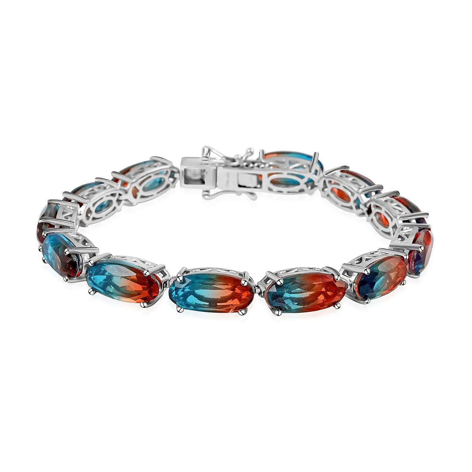 Aqua Terra Costa Quartz (Triplet) Bracelet in Platinum Over Sterling Silver (6.50 In) 31.00 ctw