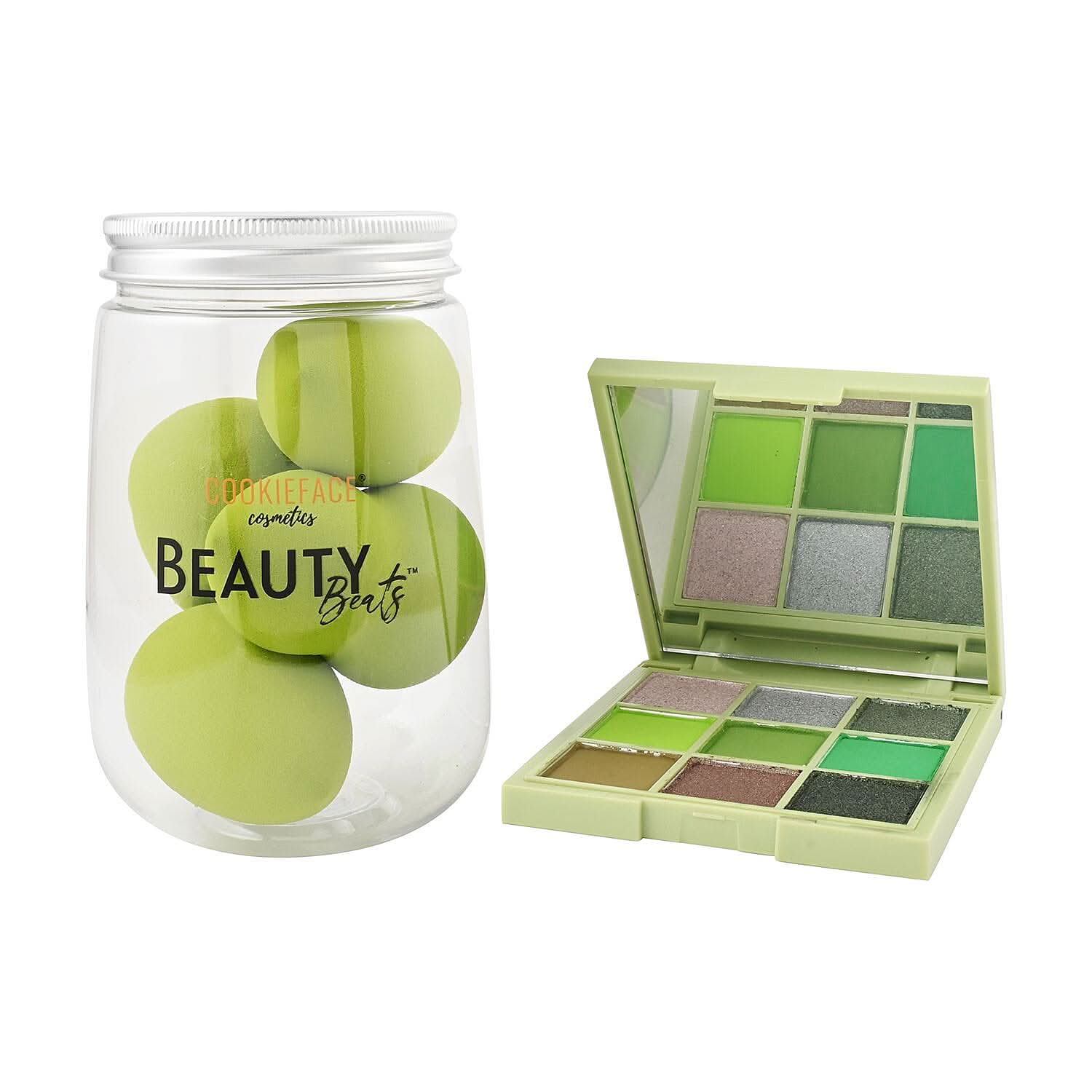 CookieFace Cosmetics- Green Goddess Cookie Couture Eye Shadow Palette and Beauty Blender Set