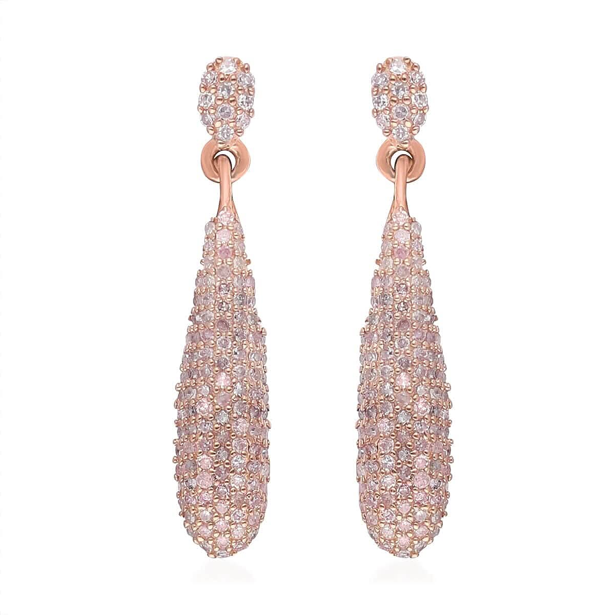 Natural Pink Diamond Dangle Earrings in Vermeil Rose Gold Over Sterling Silver 0.50 ctw