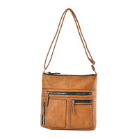 Brown Color Faux Leather Crossbody Bag (11.02"x2.95"x10.63") with Shoulder Strap (47")