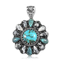Artisan Crafted Blue Moon Turquoise and White Buffalo Floral Pendant in Sterling Silver 15.50 ctw - Sticky add to cart bar