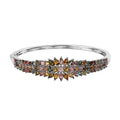 Multi-Tourmaline Floral Spray Bangle Bracelet in Platinum Over Sterling Silver (7.25 In) 8.80 ctw - Sticky add to cart bar