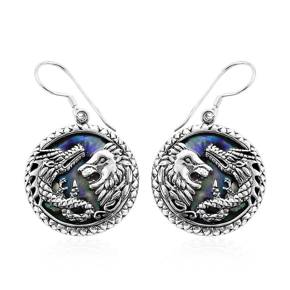 Bali Legacy Abalone Shell Phoenix and Dragon Earrings in Sterling Silver