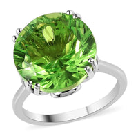 Concave Cut Chartreuse Quartz (Triplet) and White Zircon Ring in Platinum Over Sterling Silver 10.10 ctw
