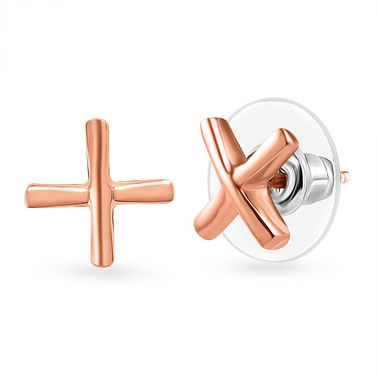 Vermeil Rose Gold Over Sterling Silver Cross Earrings