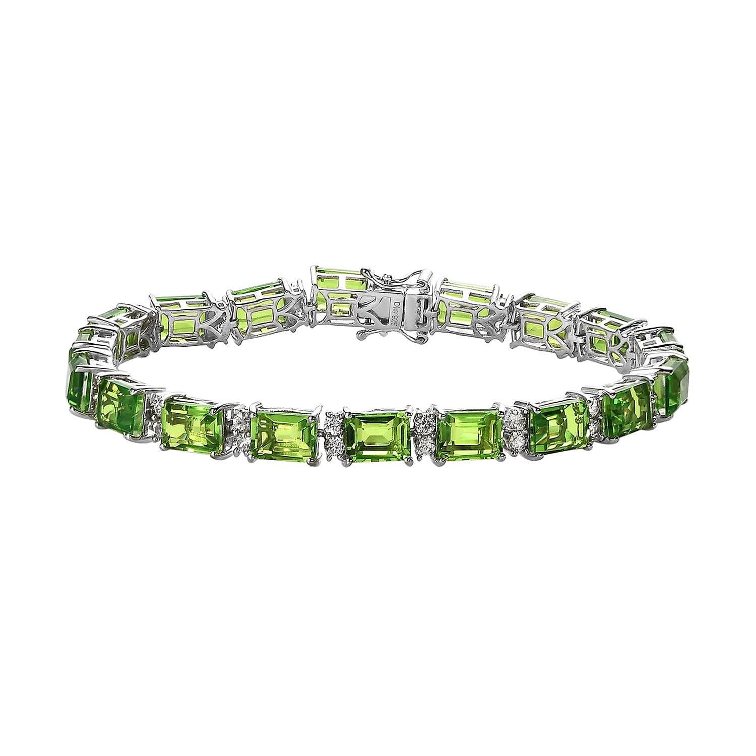 D'Joy Chartreuse Quartz (Triplet) and White Zircon Bracelet in Platinum Over Sterling Silver (8.00 In) 36.00 ctw