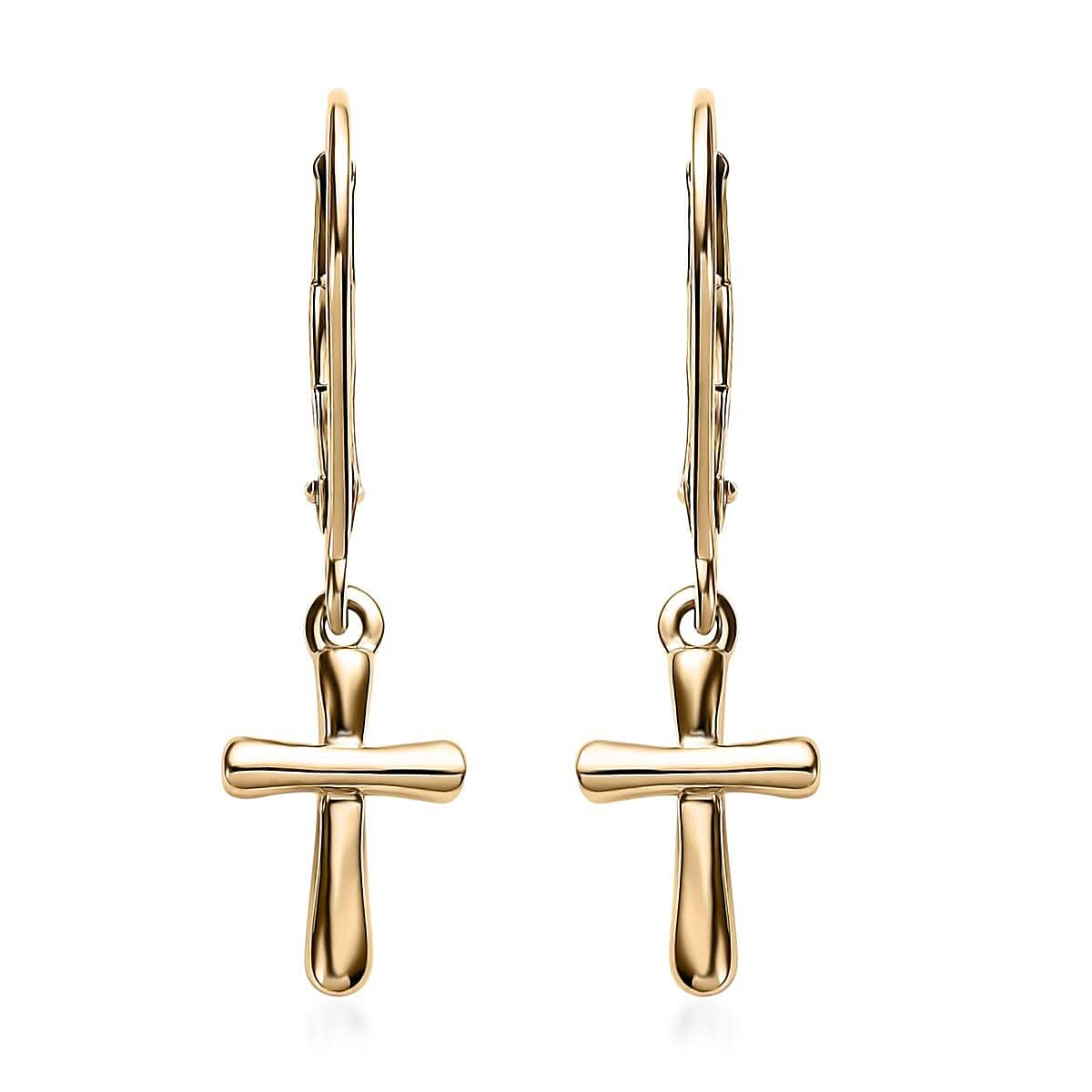 Luxoro 10K Yellow Gold Cross Lever Back Earrings 1.65 Grams