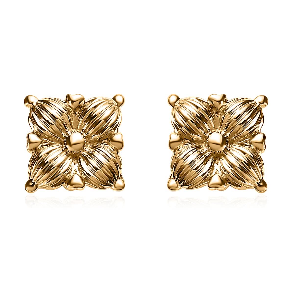 Luxoro 10K Yellow Gold Four Petal Floral Stud Earrings 1 Grams
