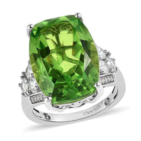 Chartreuse Quartz (Triplet) and White Zircon Ring in Platinum Over Sterling Silver 16.00 ctw