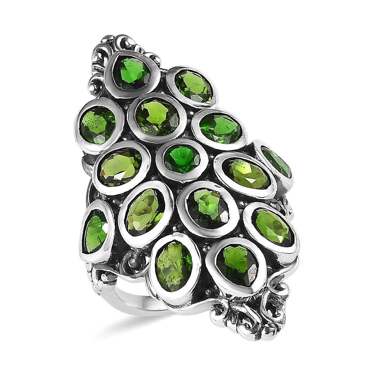 Artisan Crafted Chrome Diopside Elongated Ring in Sterling Silver 6.00 ctw
