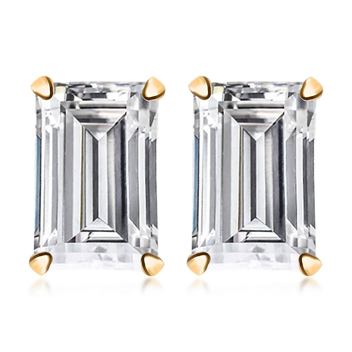 14K Yellow Gold 6x4mm Octagon Lab Created White Sapphire Basket Stud Earrings 0.70 ctw