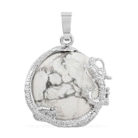 Howlite Dragon Sphere Pendant in Silvertone 25.00 ctw