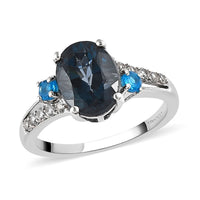 London Blue Topaz and Multi Gemstone Ring in Platinum Over Sterling Silver 2.65 ctw (Del. in 7-10 Days)