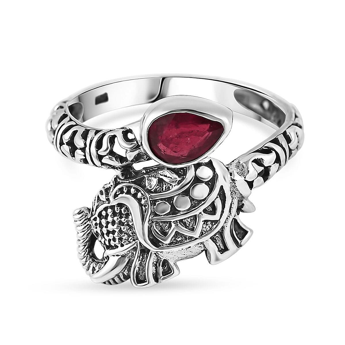 Bali Legacy Mozambique Garnet Elephant Bypass Ring in Sterling Silver (Size 10.0) 1.35 ctw