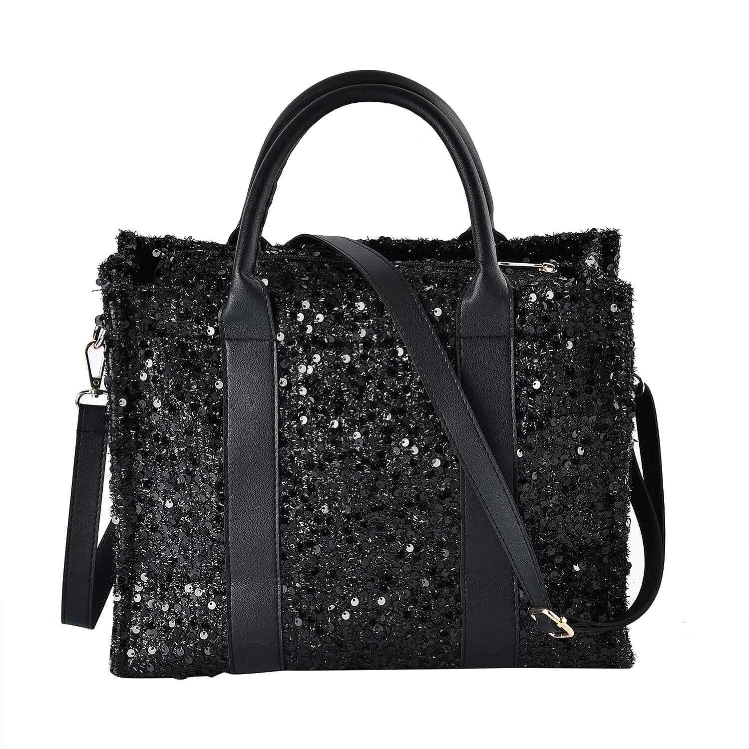 Black Leopard Print Faux Leather Crossbody Bag (12.60"x6.30"x10.60") with Handle Drop and Shoulder Strap