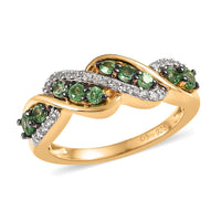 Premium Tsavorite Garnet and White Zircon Band Ring in Vermeil Yellow Gold Over Sterling Silver 0.75 ctw
