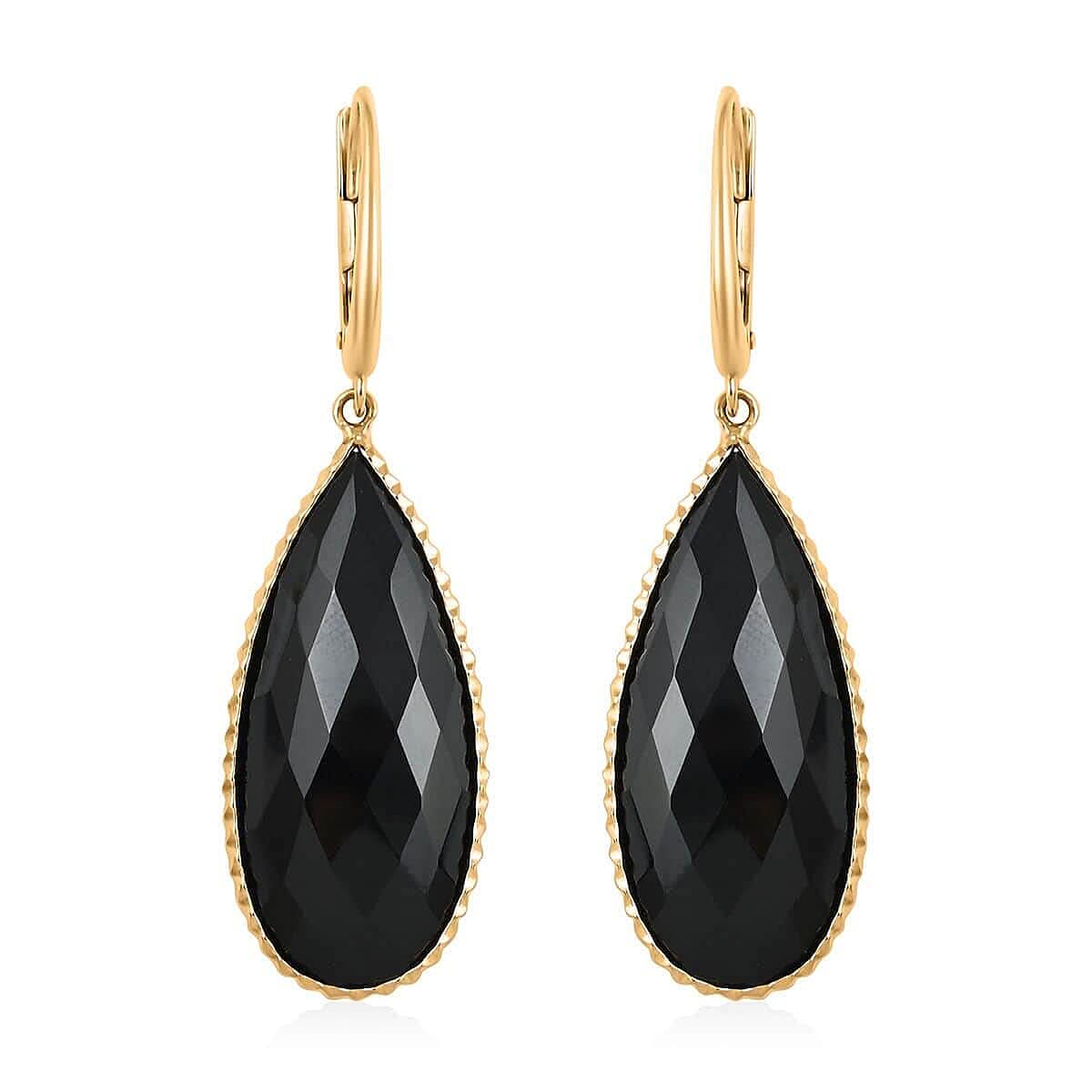14K Yellow Gold Black Onyx Earrings 24.50 ctw