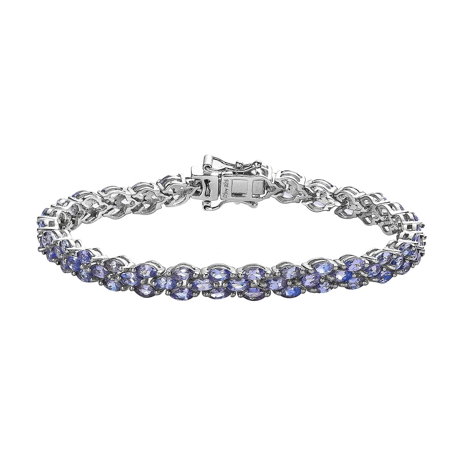 One Time Only Tanzanite 3 Row Carpet Bracelet in Platinum Over Sterling Silver (6.50 In) 6.75 ctw