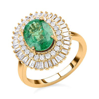 Certified Iliana 18K Yellow Gold AAA Kagem Zambian Emerald and G-H SI Diamond Double Halo Ring (Del. in 15-20 Days) 6 Grams 2.55 ctw