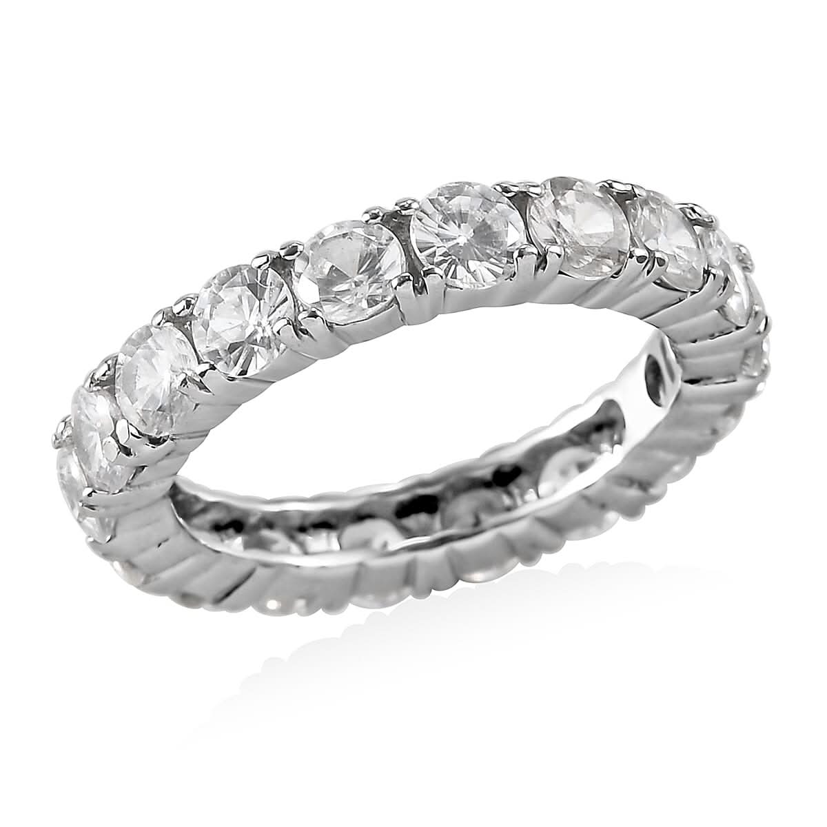 White Zircon Eternity Band Ring in Stainless Steel 3.65 ctw