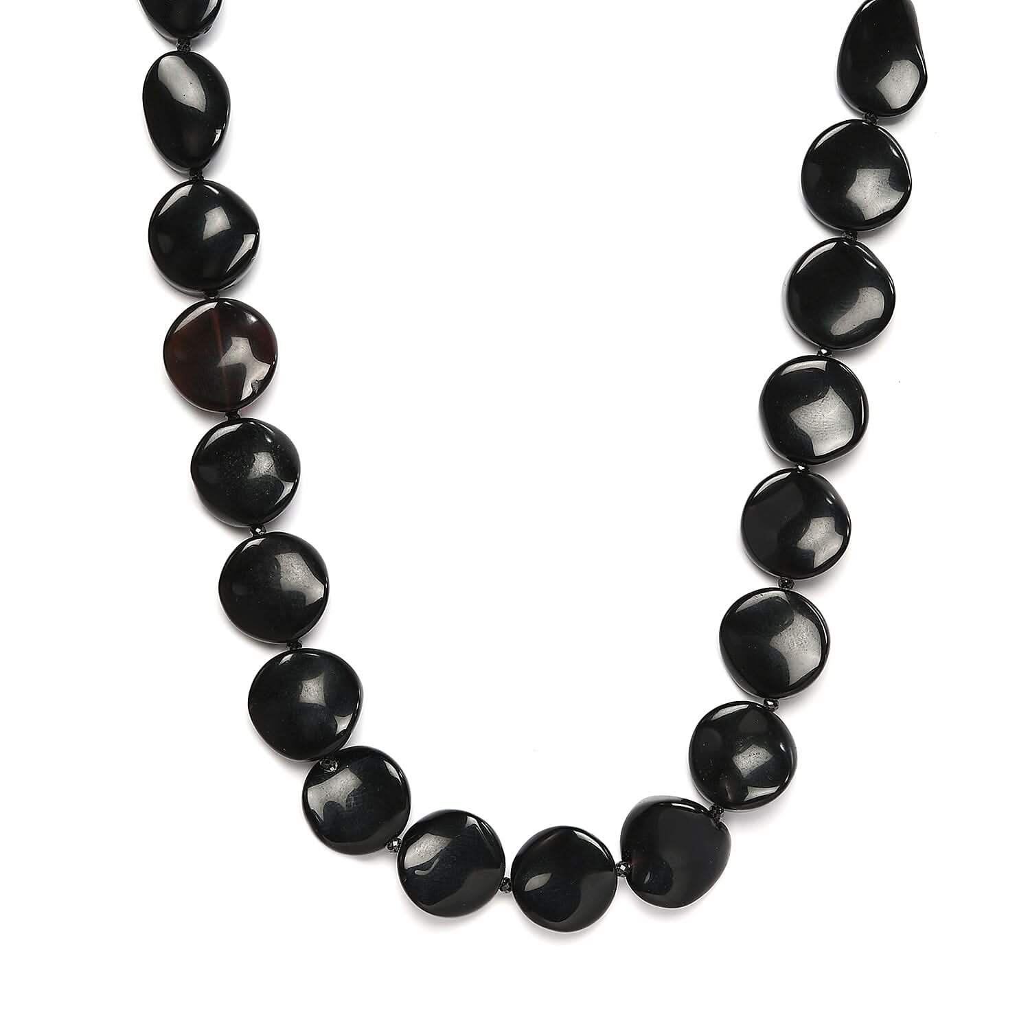 Black Agate and Thai Black Spinel Necklace 18 Inches in Sterling Silver 256.20 ctw