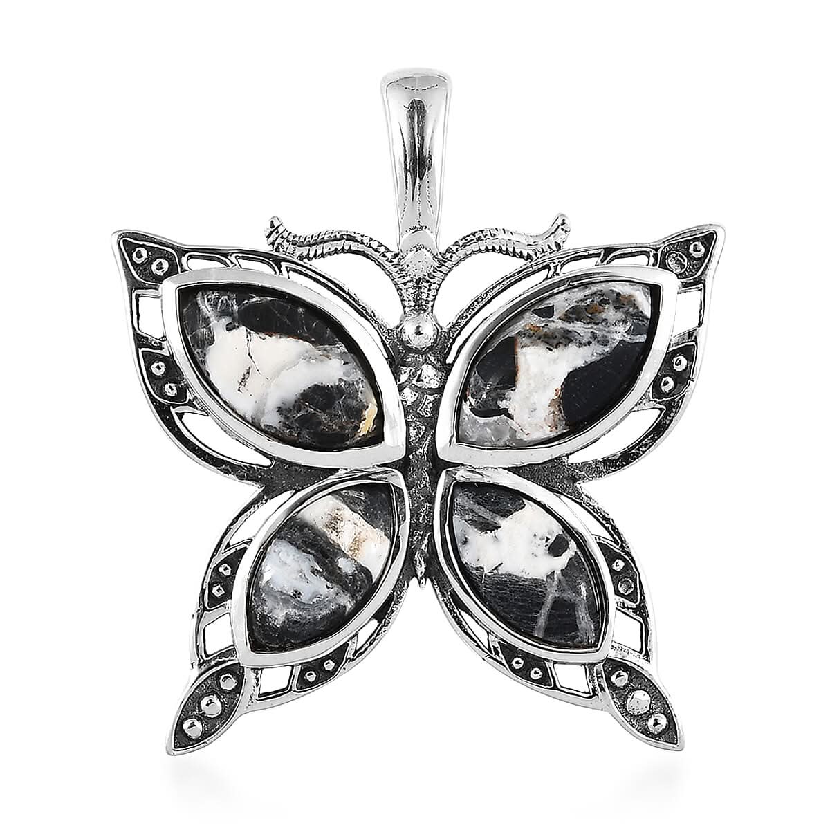 Artisan Crafted White Buffalo Butterfly Pendant in Sterling Silver 6.25 ctw