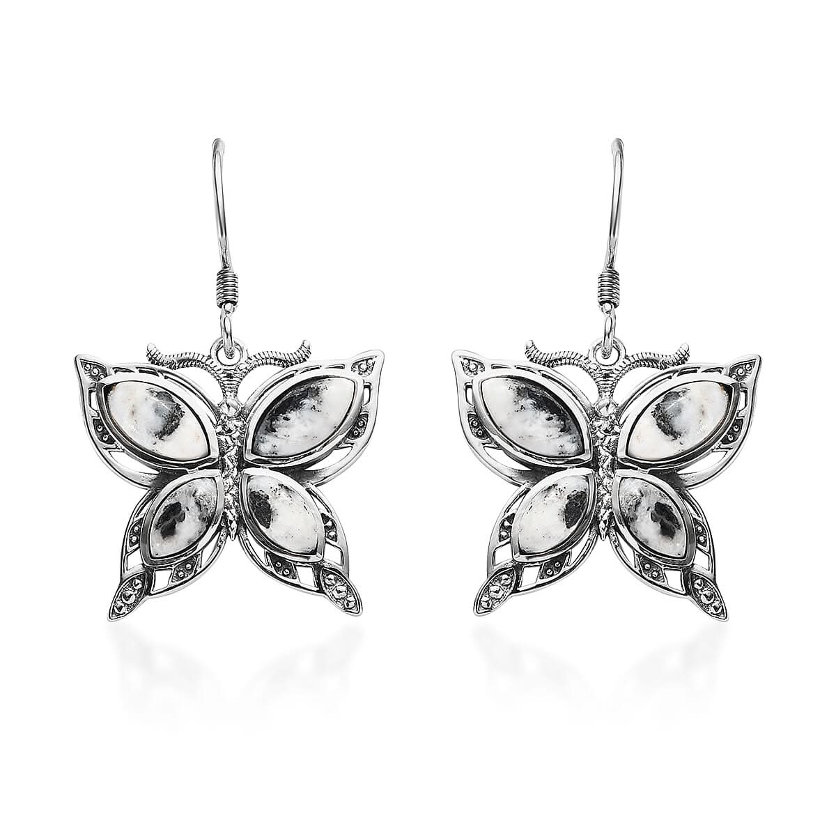 Artisan Crafted White Buffalo Butterfly Earrings in Sterling Silver 7.40 ctw