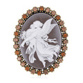 Brown Cameo, Champagne and Brown Austrian Crystal Brooch in Goldtone 8.00 ctw - Sticky add to cart bar