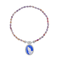 Blue Cameo and Multi Gemstone Necklace 20 Inches in Silvertone 8.00 ctw