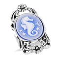 Blue Color Cameo and Austrian Crystal Seahorse Ring in Silvertone 4.00 ctw - Sticky add to cart bar