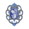 Cameo and Blue Austrian Crystal Brooch in Silvertone 6.00 ctw - Sticky add to cart bar
