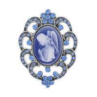Cameo and Blue Austrian Crystal Brooch in Silvertone 6.00 ctw