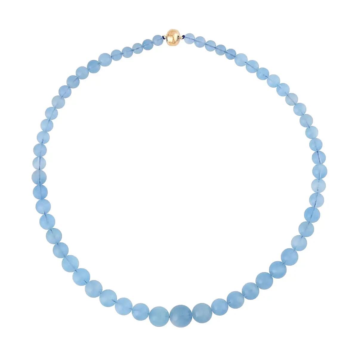 14K Yellow Gold Magnetic Lock AAA Mangoro Aquamarine 5-12mm Beaded Necklace 20 Inches 280.00 ctw