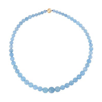 14K Yellow Gold Magnetic Lock AAA Mangoro Aquamarine 5-12mm Beaded Necklace 20 Inches 280.00 ctw