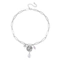 Simulated Pearl Paper Clip Chain Dragonfly Necklace 20-22 Inches in Silvertone - Sticky add to cart bar