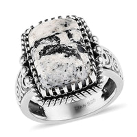 Artisan Crafted White Buffalo Solitaire Ring in Sterling Silver 6.40 ctw