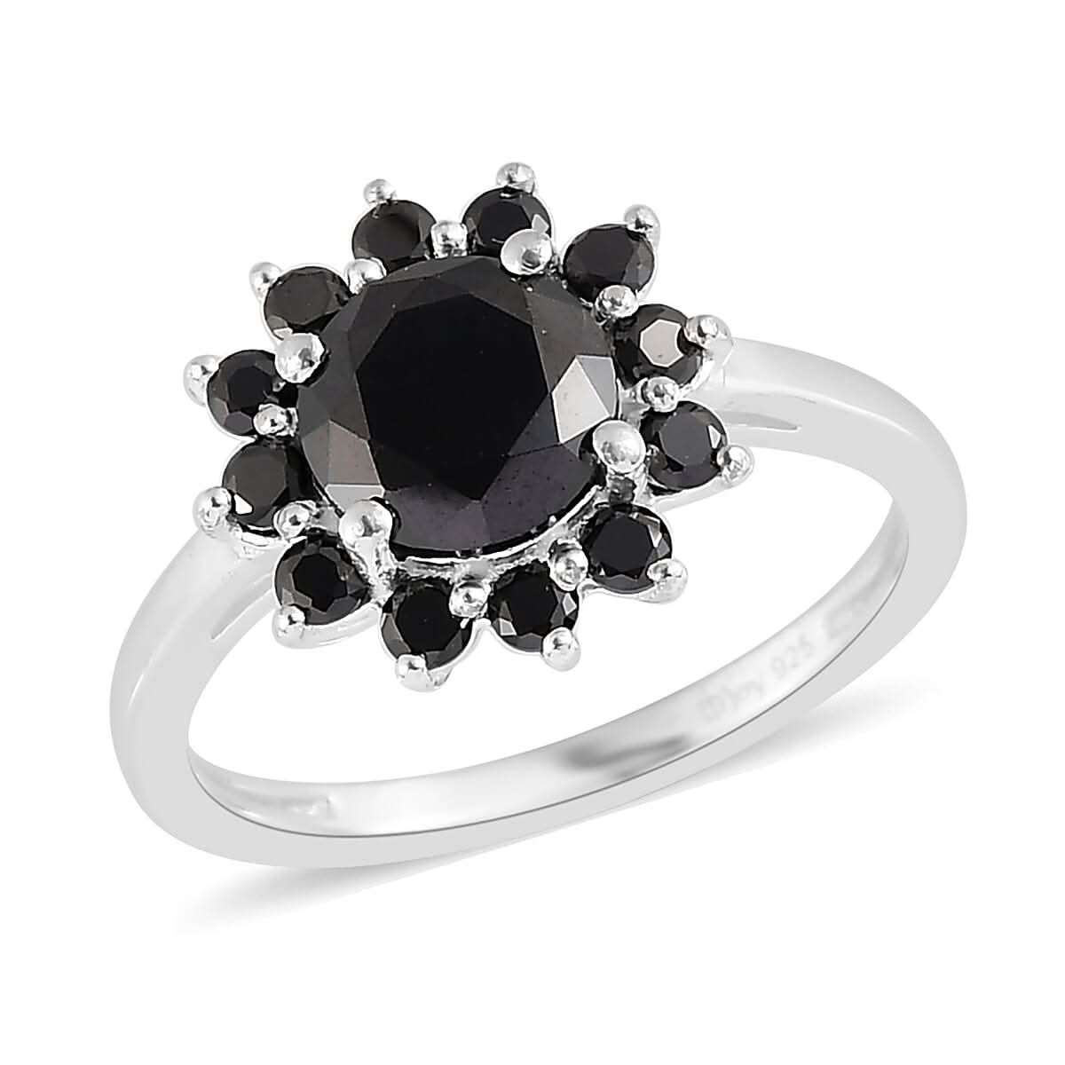 Simulated Black Diamond Floral Ring in Sterling Silver 2.85 ctw