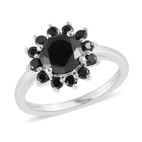 Simulated Black Diamond Floral Ring in Sterling Silver 2.85 ctw