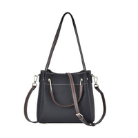 Black Color Genuine Leather Crossbody Bag (9.84"x4.7"x8.7") with Handle Drop and Shoulder Strap