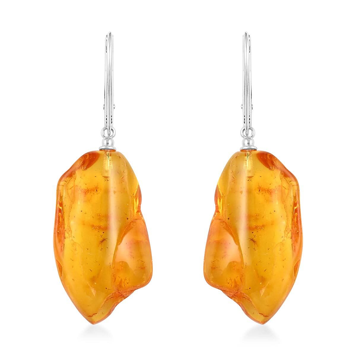 Yellow Amber Free Form Earrings in Sterling Silver