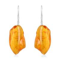 Yellow Amber Free Form Earrings in Sterling Silver