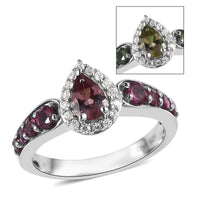 Bekily Color Change Garnet and Multi Gemstone Halo Ring in Platinum Over Sterling Silver 1.25 ctw